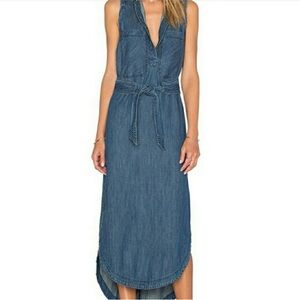 Free People Blue Midi Dress with Collared Neckline